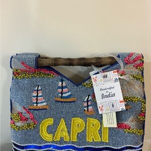 Capri Beaded Handbag with Wooden Handle